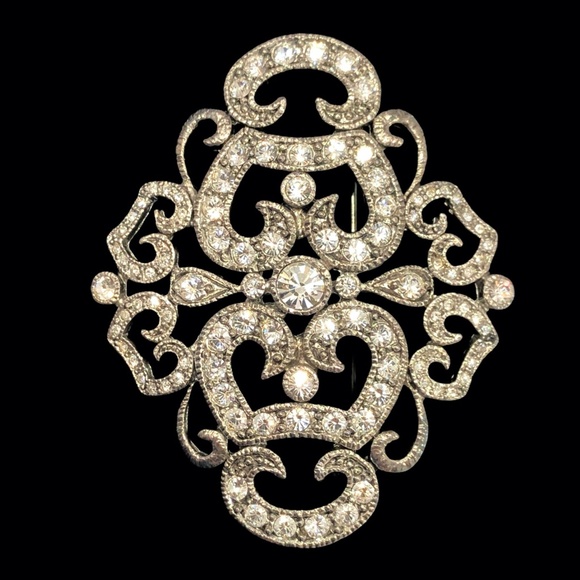 VINTAGE CAMROSE + KROSS JACQUELINE B KENNEDY CRYSTAL FILIGREE BROOCH - Picture 7 of 14